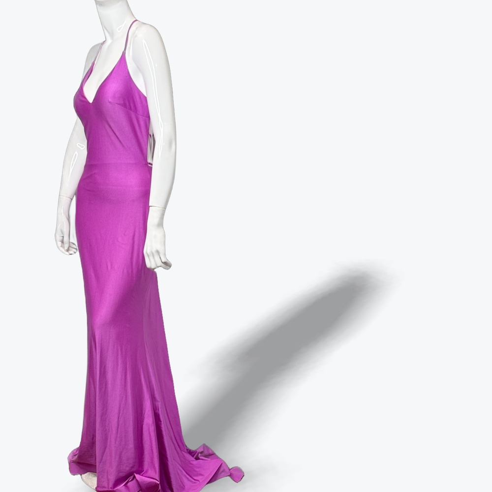 ALYCE PARIS Magenta Spaghetti Strap Ruched Backless Formal Evening Gown Dress